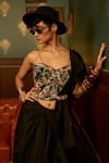 Buy_Reeti Arneja_Black Taffeta Silk Embroidery Bead Sweetheart Mystique Corset Blouse Skirt Set _Online_at_Aza_Fashions