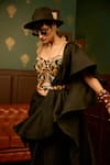 Shop_Reeti Arneja_Black Taffeta Silk Embroidery Bead Sweetheart Mystique Corset Blouse Skirt Set _Online_at_Aza_Fashions