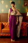 Shop_Reeti Arneja_Purple Butter Lycra Embroidery Shimmer V Neck Iris Saree Gown _Online_at_Aza_Fashions