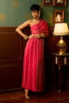 Buy_Reeti Arneja_Pink Georgette Embellished Pipe Asymmetric Cosmo Saree Gown _at_Aza_Fashions