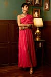 Shop_Reeti Arneja_Pink Georgette Embellished Pipe Asymmetric Cosmo Saree Gown _at_Aza_Fashions