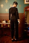 Reeti Arneja_Black Micro Velvet Hand Embroidered Bead Lapel V Neck Enigma Jumpsuit _Online_at_Aza_Fashions