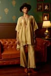 Buy_Reeti Arneja_Beige Silk Chanderi Embroidered Cutwork Round Aura Kurta With Pant _at_Aza_Fashions