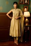 Buy_Reeti Arneja_Beige Silk Chanderi Embroidered Resham Closed Round Gul Tonal Anarkali Set _at_Aza_Fashions