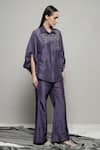 Buy_Sakshi Khetterpal_Purple Silk Embroidered Floral Oversized Sleeve Shirt And Bell Bottom Pant Set 