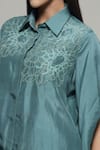 Buy_Sakshi Khetterpal_Green Silk Embroidered Floral Collared Oversized Sleeve Shirt And Pant Set _Online_at_Aza_Fashions