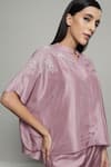 Sakshi Khetterpal_Pink Silk Embroidered Notched Shoulder Kaftan Shirt And Pant Set _Online