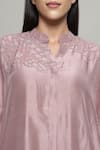 Buy_Sakshi Khetterpal_Pink Silk Embroidered Notched Kaftan Shirt And Flared Pant Set _Online_at_Aza_Fashions