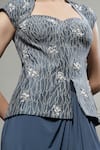 Sakshi Khetterpal_Grey Silk Embroidered Sweetheart Top And Skirt Set _Online_at_Aza_Fashions