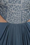 Shop_Sakshi Khetterpal_Grey Lycra Embroidered Halter Yoke Cutout Waist Gown _Online_at_Aza_Fashions