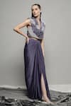 Sakshi Khetterpal_Purple Silk Embroidered Lapel Collar Crop Jacket And Skirt Set _at_Aza_Fashions