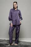 Buy_Sakshi Khetterpal_Purple Silk Placement Embroidery Floral Collared Neck Cuff Shirt With Pant _at_Aza_Fashions