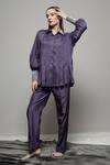 Sakshi Khetterpal_Purple Silk Placement Embroidery Floral Collared Neck Cuff Shirt With Pant _Online_at_Aza_Fashions