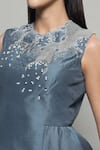 Sakshi Khetterpal_Grey Silk Embroidery Abstract Round Neck Peplum Top With Pant _Online_at_Aza_Fashions