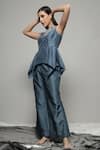 Sakshi Khetterpal_Grey Silk Embroidery Abstract Round Neck Peplum Top With Pant _at_Aza_Fashions