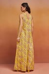 Shop_SHIKHA MALIK_Yellow 100% Cotton Print Floral V Neck Embellished Neckline Jumpsuit _at_Aza_Fashions