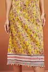 Buy_SHIKHA MALIK_Yellow Satin Print Floral Square Neck Handblock Midi Dress 