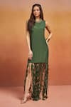 Shop_SHIKHA MALIK_Green Satin Embellished Cutwork Tassels Round Neck Dress _Online_at_Aza_Fashions