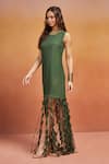 SHIKHA MALIK_Green Satin Embellished Cutwork Tassels Round Neck Dress _at_Aza_Fashions