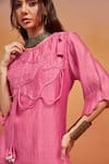 SHIKHA MALIK_Pink Silk Chanderi And Cording Detail Kurta & Low Crotch Draped Pant Set _at_Aza_Fashions