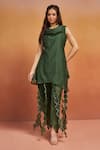 Buy_SHIKHA MALIK_Green Silk Chanderi Embroidery Cutwork Tassels Cowl Solid Neckline Kurta Set _Online_at_Aza_Fashions