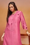 Buy_SHIKHA MALIK_Pink Silk Chanderi Embroidery Bloom And Cording Detail Kurta & Tulip Pant Set _Online_at_Aza_Fashions