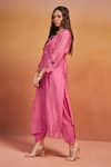 SHIKHA MALIK_Pink Silk Chanderi Embroidery Bloom And Cording Detail Kurta & Tulip Pant Set _at_Aza_Fashions