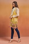 Shop_SHIKHA MALIK_Yellow Satin Print Phool V Neck Handblock Jacket _Online_at_Aza_Fashions