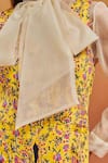 Buy_SHIKHA MALIK_Yellow Satin Print Phool V Neck Handblock Jacket 