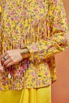 SHIKHA MALIK_Yellow 100% Cotton Print Phool Band Collar Handblock Tassel Embellished Shirt _at_Aza_Fashions