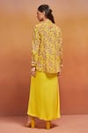 Shop_SHIKHA MALIK_Yellow 100% Cotton Print Phool Band Collar Handblock Tassel Embellished Shirt _at_Aza_Fashions