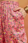 Buy_SHIKHA MALIK_Pink Satin Print Floral Round Neck Handblock Kurta With Pant 