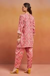 Shop_SHIKHA MALIK_Pink Satin Print Floral Round Neck Handblock Kurta With Pant _at_Aza_Fashions