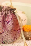 Shop_Amyra_Purple Pearls, Lace Embellished Banarasi Silk Potli _at_Aza_Fashions