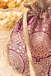 Amyra_Purple Pearls, Lace Embellished Banarasi Silk Potli _Online_at_Aza_Fashions