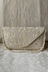 Buy_Kreivo By Vamanshi Damania_White Beads, Cut Work Abstract Beaded Envelope Clutch _at_Aza_Fashions
