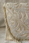 Shop_Kreivo By Vamanshi Damania_White Beads, Cut Work Abstract Beaded Envelope Clutch _at_Aza_Fashions