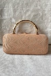 Buy_Kreivo By Vamanshi Damania_Peach Lace Embellished Clutch _at_Aza_Fashions