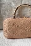 Shop_Kreivo By Vamanshi Damania_Peach Lace Embellished Clutch _at_Aza_Fashions