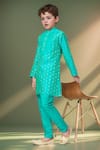 Petite Pomme_Green Chanderi, Crepe Zari Pintuck Butta Kurta Set _at_Aza_Fashions