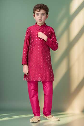 Shop_Petite Pomme_Purple Chanderi Zari Butta Detailed Kurta Set 