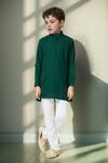 Shop_Petite Pomme_Green Cotton Sequins, Embroidery Geometric Floral Kurta Set 
