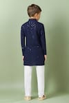 Shop_Petite Pomme_Blue Cotton Sequins, Embroidery Navy Kurta Set _at_Aza_Fashions