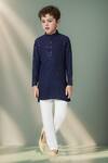 Petite Pomme_Blue Cotton Sequins, Embroidery Navy Kurta Set _Online_at_Aza_Fashions