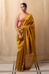 Buy_Priyanka Raajiv_Yellow Silk Banarasi Hand Kanchan Kuniya Butti Saree With Running Blouse _at_Aza_Fashions