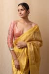 Shop_Priyanka Raajiv_Yellow Silk Chanderi Stripe Sonara Saree With Running Blouse _Online_at_Aza_Fashions