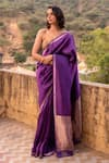 Buy_Priyanka Raajiv_Purple Silk Banarasi Zardozi Motif Pallu Saree With Running Blouse _at_Aza_Fashions