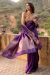 Shop_Priyanka Raajiv_Purple Silk Banarasi Zardozi Motif Pallu Saree With Running Blouse _at_Aza_Fashions