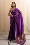 Priyanka Raajiv_Purple Silk Banarasi Zardozi Motif Pallu Saree With Running Blouse _at_Aza_Fashions