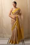 Buy_Priyanka Raajiv_Beige Silk Chanderi Stripe Sonara Saree With Running Blouse _Online_at_Aza_Fashions